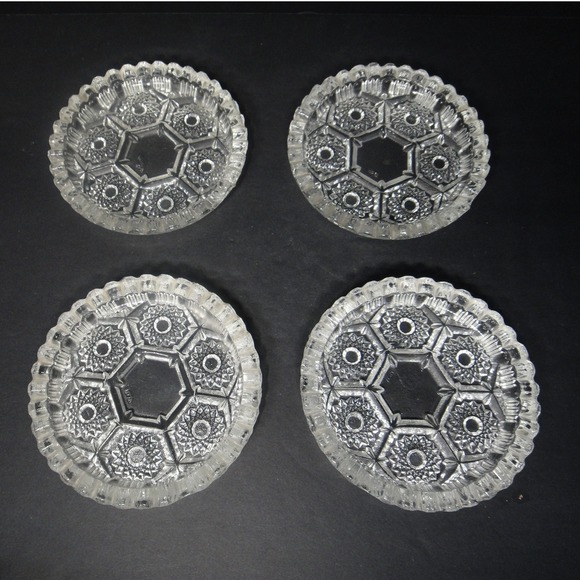 Unbranded Other - VTG Clear Pressed Glass Coasters Ashtray Set of 4 Starburst Sawtooth Edge 4.25"